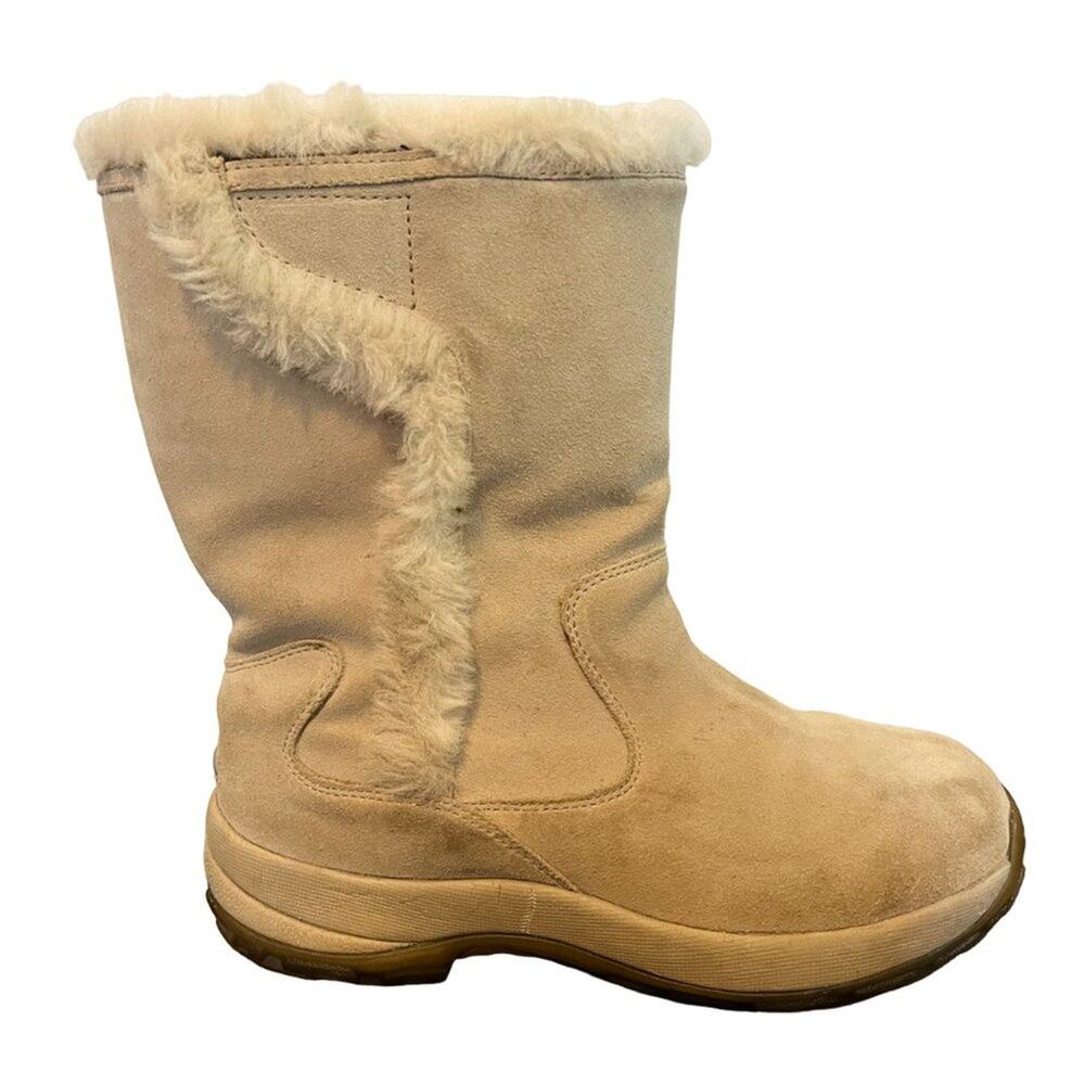 L.L. BEAN Faux Shearling Waterproof Slip On Winter Boots in Cream GIRLS 6
